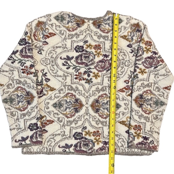 PERUVIAN CONNECTION Alpaca Cardigan Sweater Cream Floral Size Medium - Picture 8 of 11